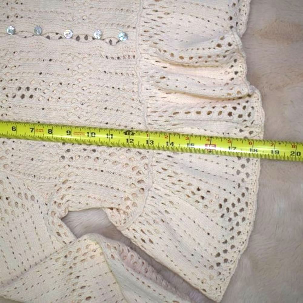 Zara Knit Cardigan Sweater Blouse M Cream Ruffle Button Up Flared Sleeve - Picture 9 of 16